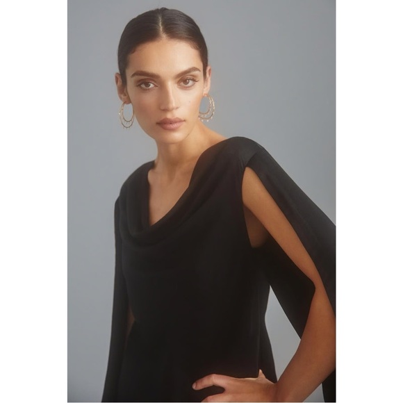Anthropologie Maeve Flowy Bell Slit Sleeve Lined Black Minidress Size 0 XXS XS - Picture 3 of 10
